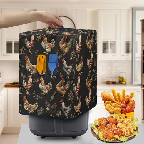 Insulated Air Fryer Kitchen Appliance Cover with Handle and Storage Pocket for Spoon/Cooking Utensils/Recipes, Easy Cleaning Home Decoration, Roos...