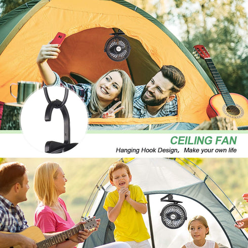 Battery Operated Clip on Fan, Portable Rechargeable USB Personal Fan 3 In 1 with hook and LED for camping, stroller, car seat, office...