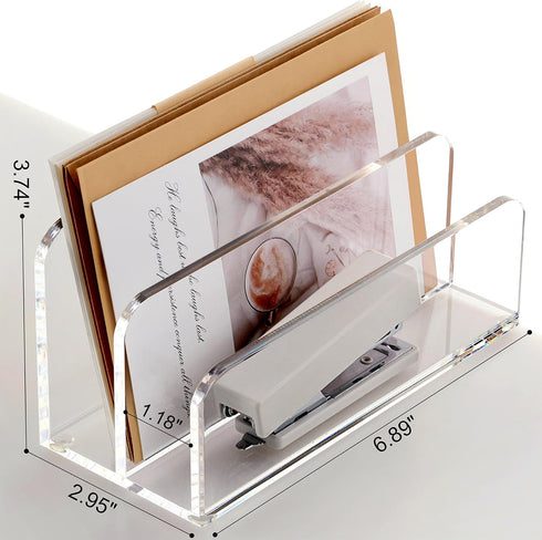 SANRUI Acrylic Mail Sorter Desktop Organizer Holder, 2 Compartments Clear Small File Script Letter Office Document Storage for Desk Bill Filling E...