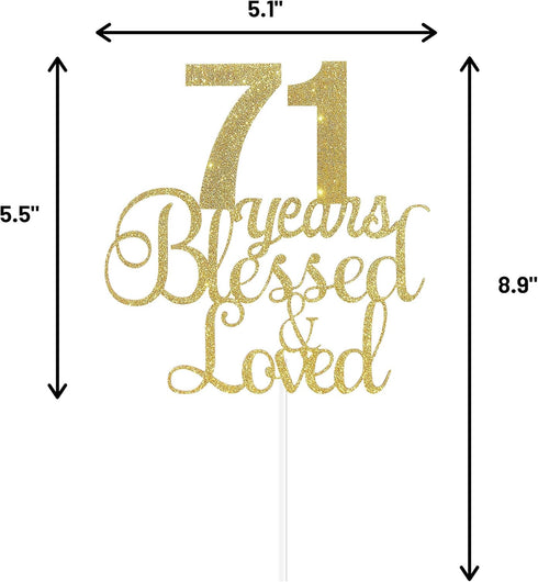ALPHA K 71 st Birthday/Anniversary Cake Topper – 71 Years Blessed & Loved Cake Topper with Gold Glitter...