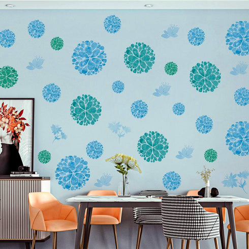 Fashion 3D DIY Creative Blue Flowers Wall Decals Flower Vines Wall Stickers Murals Removable Decor Decal for Living Room Girls Bedroom Home Wall D...