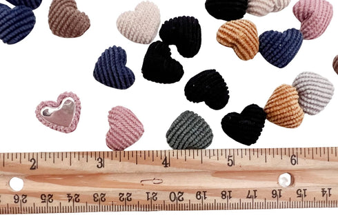 PEPPERLONELY 50PC Corduroy Fabric Cloth Covered Heart Shape Flat Back Buttons 14x17mm, Hot Pink...