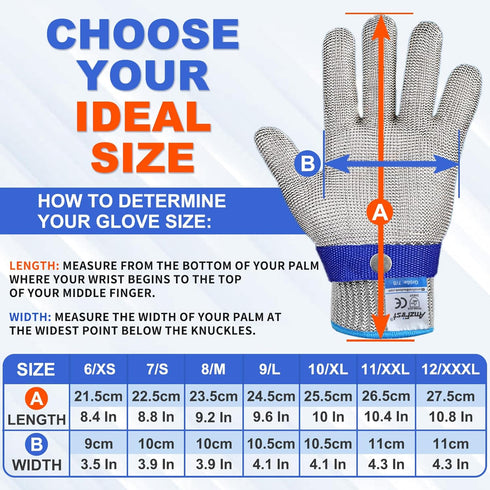 1 Pack Level 9 Cut Resistant Gloves, Food Grade for Stainless Steel Mesh Metal Glove, Kitchen Cooking Gloves for Women and Men, for Butcher Meat C...