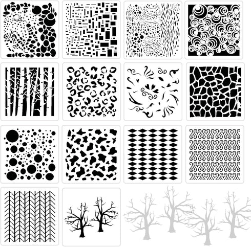 14 Pcs Layering Mixed Media Stencils Leopard Diamond Spirals Cubist Templates Geometric Patterns Stencils for Painting on Walls Canvas DIY Craft S...