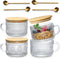 LANDNEOO 4pcs Set Vintage Coffee Mugs gifts for women, Overnight Oats Containers with Bamboo Lids and Spoons - 14oz Clear Embossed Glass Cups, Cut...