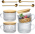 LANDNEOO 4pcs Set Vintage Coffee Mugs gifts for women, Overnight Oats Containers with Bamboo Lids and Spoons - 14oz Clear Embossed Glass Cups, Cut...