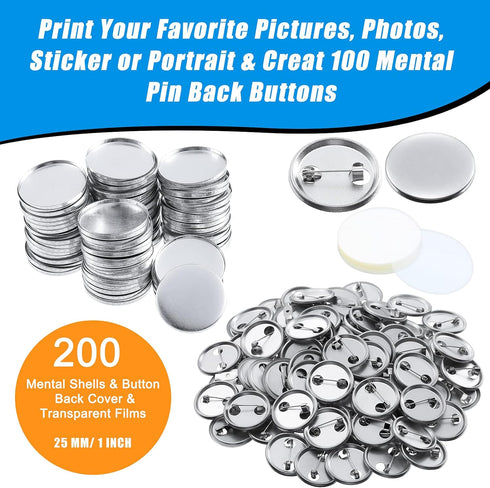 Hicarer 600 Pieces Blank Button Making Supplies Round Badge Button Parts Metal Button Pin Badge Kit for Button Make Machine, Including Metal Shell...