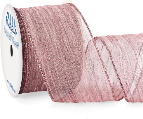 Ribbli Rose Pink Crinkled Wired Ribbon 2.5 Inch with Metallic Dusty Rose Wavy Christmas Ribbon for Cristmas Tree Topper Bow Wreaths Swags Gift Wra...