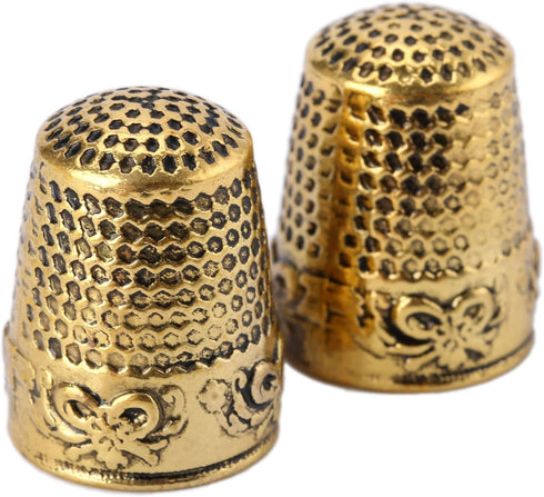 Mtsooning Metal Sewing Thimble, 2PCS Brass Ring Thimbles,Antique Fingertip Shield Quilting Accessories for Embroidery Needlework Knitting DIY Craf...