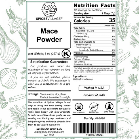 SPICES VILLAGE Mace Spice, 8 oz, Aromatic Mace Powder, Kosher, Gluten-Free, NON GMO...