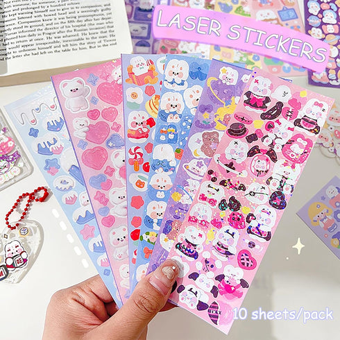 100 Sheets Cute Korean Stickers for Kpop Photocards Decor Stickers Bulk Aesthetic Toploader Stickers Glitter Cute Animal Pattern Scrapbook Sticker...