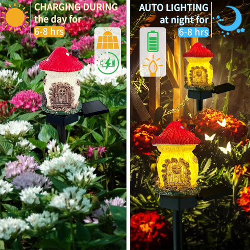 Mushroom Solar Lights Outdoor, Waterproof Fairy Houses Lights Mushroom Garden Decor Decorative Solar Powered Garden Stake Lights for Outside Lawn ...