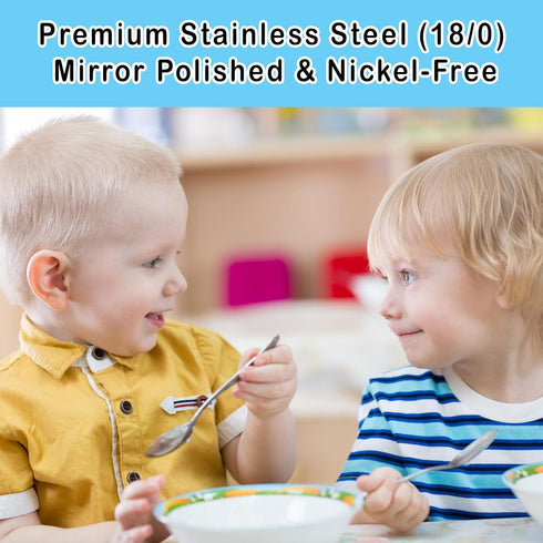 9 Piece Stainless Steel Kids Spoons - Child and Toddler Safe Flatware - Kids Utensil Set - Metal Kid Cutlery Set, Dinner Spoon Set for Dessert - I...