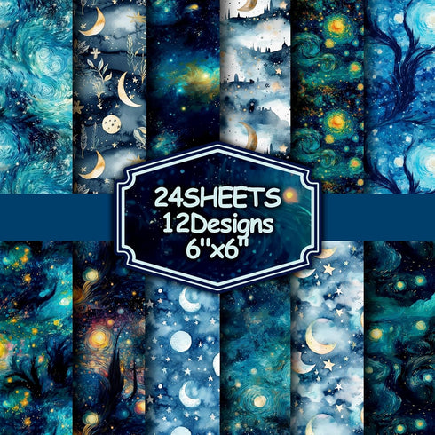 24Pcs Galaxy Pattern Scrapbook Paper Pack 6"x6" Starry Sky Specialty Paper Scrapbooking Cardstock Paper Designer Paper Pads Junk Journal Craft Pap...