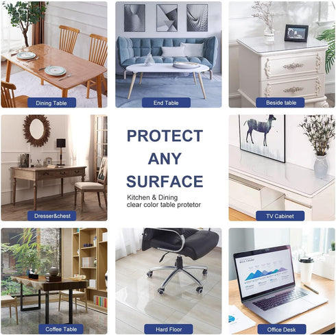 12x28 inch Clear Plastic Table Cover Protector Transparent Rectangular Tablecloth 1.5mm Thick Vinyl Desk Pad Protector Mat for Kitchen Countertop ...