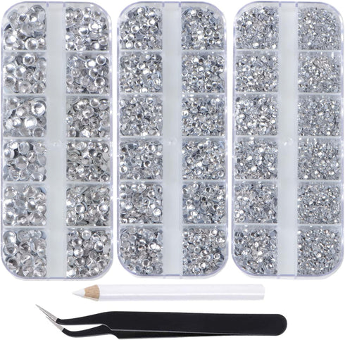Massive Beads 6800pcs+ Flatback Glass Hotfix Iron On Rhinestones Crystal for DIY Making with 1 Tweezer & 1 Picking Pen for Shoes, Clothes, Face Ar...