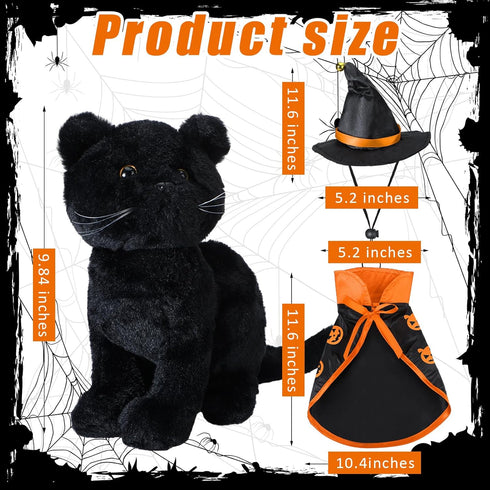 Halloween Plush Cat 9.84 Inch Cute Pumpkin Halloween Stuffed Animals Pumpkin Cats Gift Stuffed Bat Soft Cat with Hat and Cloak for Kids Birthday H...