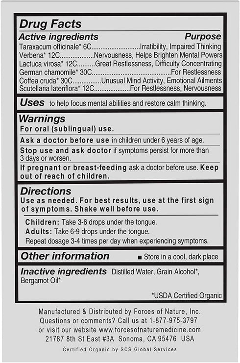 Forces of Nature Focus Supplement, Focus More Homeopathic Medicine, 0.34 Fl Oz, Nootropics Brain Support Supplement, Helps Memory, Attention, Conc...