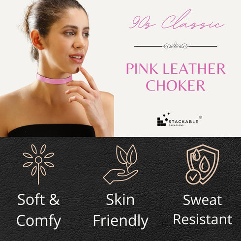 Black Leather Choker Necklace for Women - Plain, Goth Style, Sexy Neck Collar Choker Necklaces for Woman...