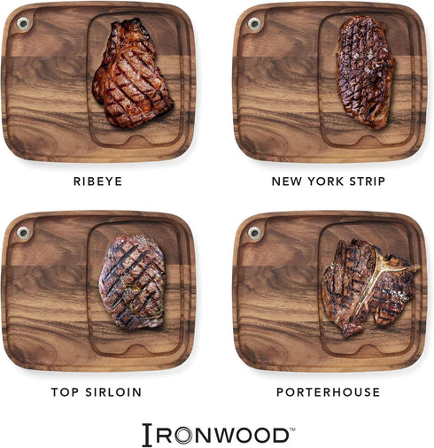 Ironwood Gourmet Fort Worth Steak Plate with Juice Channel, Acacia Wood 13 x 11 x 0.75 -inches, Brown...
