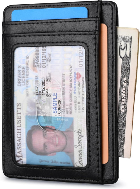 Buffway Slim Minimalist Front Pocket RFID Blocking Leather Wallets for Men and Women - Alaska Black...