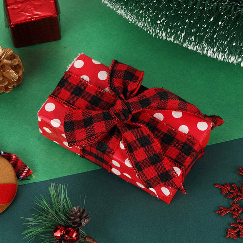 3 Rolls Buffalo Plaid Burlap Wired Ribbon Weave Ribbon with Wired Edge Bows Craft Decoration for Big Bow Wreath Tree Decoration Outdoor (Black and...
