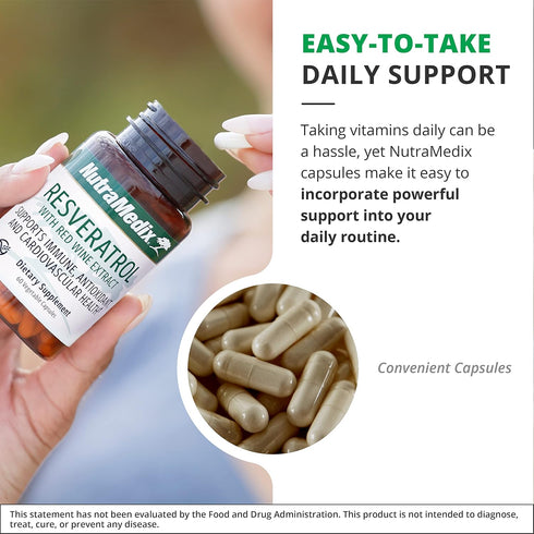 NutraMedix Resveratrol Capsules - Bioavailable Antioxidants Supplement from Red Wine Extract + Grape Skins - 200mg Japanese Knotweed for Immune & ...