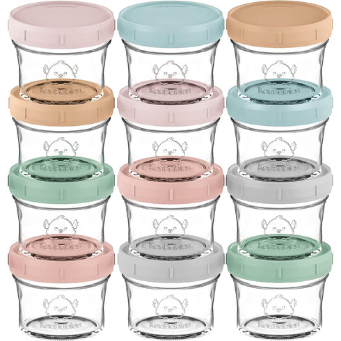 KeaBabies 12pk 4oz Glass Baby Food Containers - Leak-Proof, Microwavable Small Baby Glass Jars with Lids, Baby Food Storage Containers, Baby Snack...