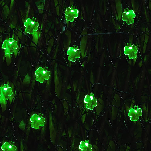 WATERGLIDE 1 Pack St. Patricks Day Shamrocks Lights, 50 LED Outdoor Decorative String Lights, Battery Operated Lucky Clover Light, 8 Lighting Mode...