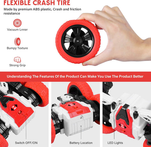 Remote Control Car, Double Sided RC Car, 4WD Off-Road Stunt Car with 360° Flips, 2.4Ghz Indoor/Outdoor All Terrain Rechargeable Electric Toy Cars ...