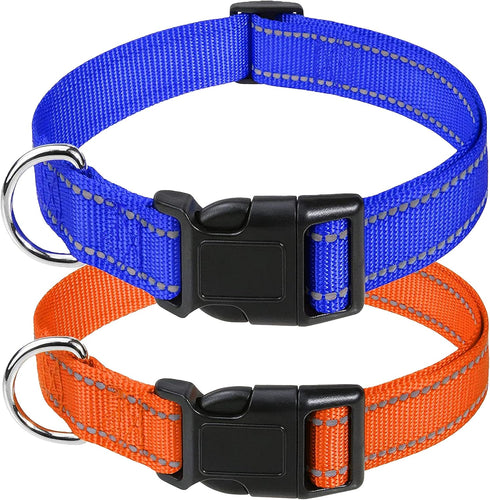 Reflective Nylon Dog Collars 2pcs,with Quick Release Buckle,Adjustable Safety Nylon Collars for Small Medium Large Dogs (Medium :Width1,Neck 14"-2...