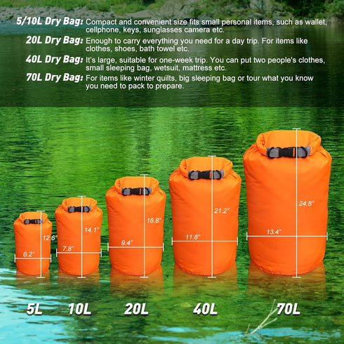 R2Depot Waterproof Dry Bag, 5L/10L/20L/40L/70L Dry Storage Bag for Kayaking, Gym, Hiking, Swimming (Purple, 20L)...