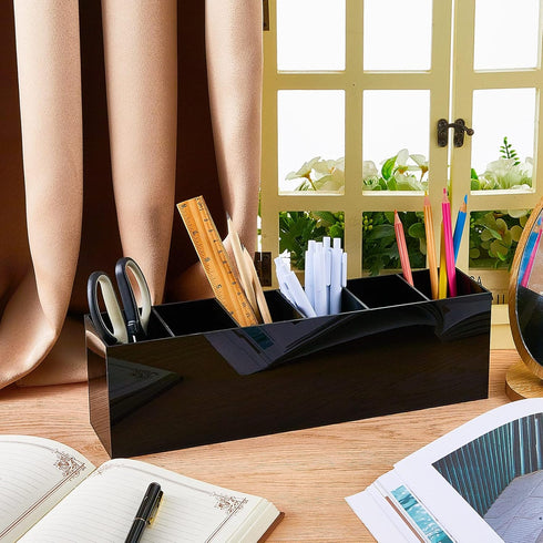 Jetec Acrylic Pencil Holder 6 Compartments Pen Holder Stationery Organizer Makeup Storage Box for Desk Accessories, Cosmetic Brushes, Office, Dorm...