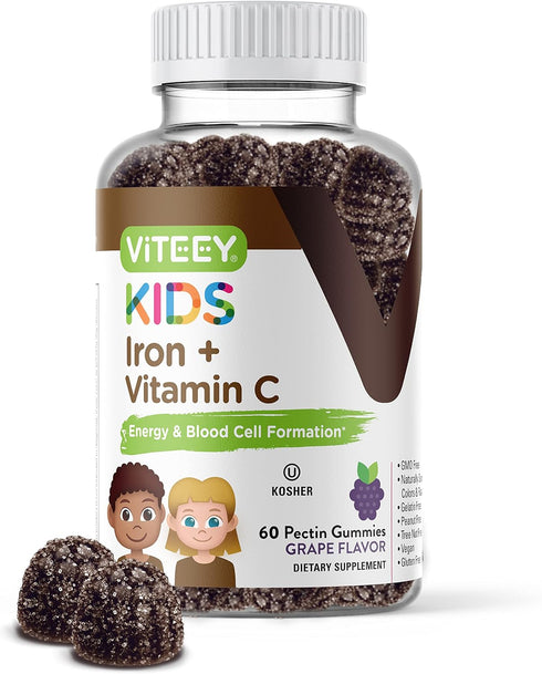 Iron Gummies for Kids with Vitamin C - Supports Energy, Blood Cell Formulation, Blood Builder Anemia Kids Iron Supplements - Vegan, Gelatin Free, ...