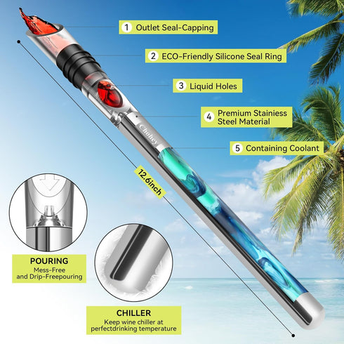 Wine Chiller - Wine Cooler Stick, 3 in 1 Stainless Steel Wine Bottle Chiller with Aerator and Pourer, The Best Holiday Gifts....