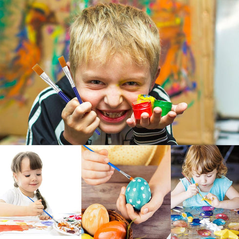 20 PCS Small Kids Paint Brushes 4.1 Inch Flat Tip Paint Brushes with Round Acrylic Paint Brushes Set Craft Brushes for Detail Painting Kids Classr...