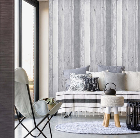 Dimoon 78.7''x17.7'' White Wood Wallpaper Waterproof Grey White Contact Paper Wood Gray White Wallpaper Shiplap Grey White Wood Peel and Stick Wal...