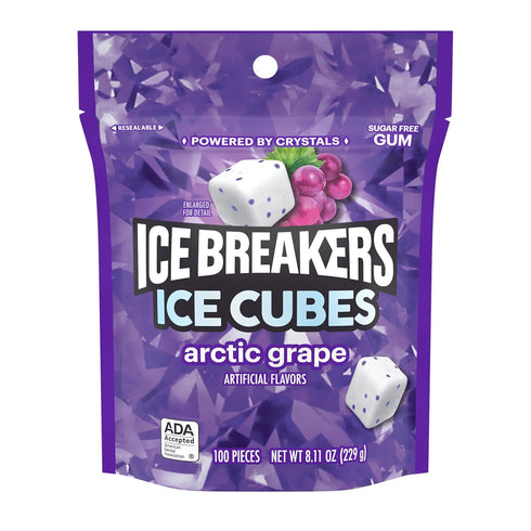 ICE BREAKERS Ice Cubes Arctic Grape Flavored Sugar Free Chewing Gum Pouch, 8.11 oz (100 Pieces)...