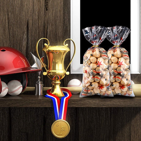 Chuangdi 100 Pack Cello Baseball Party Snack Bags Cellophane Baseball Treat Bags For Team Snacks Sports Goodie Pouches Birthday Party Supplies Fav...
