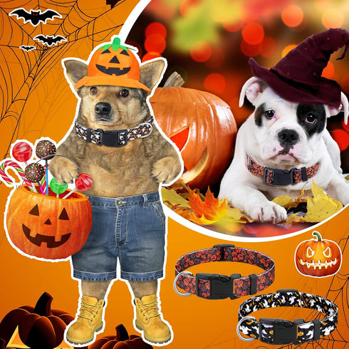 6 Pcs Halloween Dog Collars for Dogs Pumpkin Basic Dog Collars Adjustable Lightweight Holiday Dog Collar Comfortable Dog Collars with Plastic Buck...