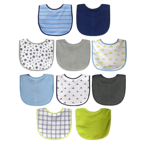 Neat Solutions 10 Pack Water Resistant Bib Set Blue/Grey Assorted, 10 Count, 0+ Months...