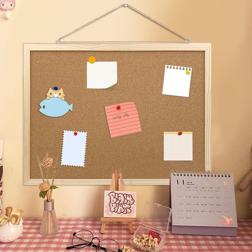Cork Board Bulletin Board, 17.7"X 13.3" pin Boards for Walls, Oak Wood Finish Frame, Wall Mounted Cork Board for Office Home and School(Pins, Eye ...