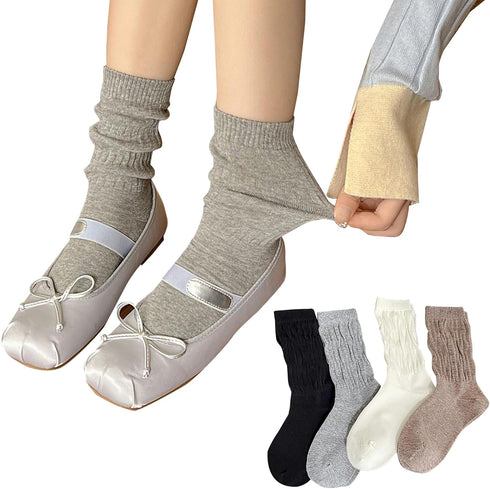4-Pack,Slouchy Socks for Women,Slouch Crew Socks,Cotton,Scrunch,Can be Stacked or Straightened...