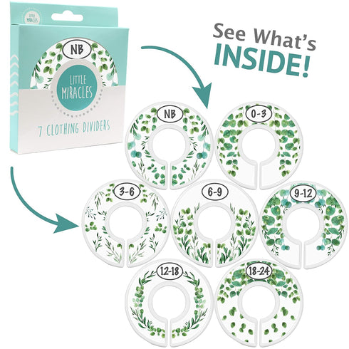 Botanical Nursery Closet Dividers - 7x Size Dividers for Baby Clothes - Eucalyptus Vines Leaf Plant Greenery Decor - Boy or Girl...