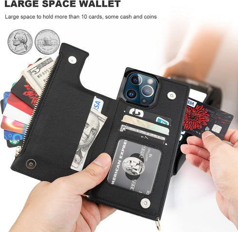 Bocasal Crossbody Wallet Case for iPhone 13 Pro Max with RFID Blocking Card Slot Holder, Magnetic Flip Folio Purse Case, PU Leather Zipper Handbag...