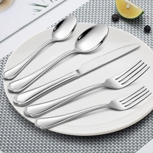 LIANYU 20-Piece Silverware Cutlery Set for 4, Stainless Steel Flatware Eating Utensils Set with Scalloped Edge, Include Knife Fork Spoon, Dishwash...