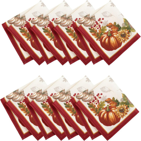 Elrene Home Fashions Swaying Leaves Bordered Fall Napkins, Seasonal Dinner Napkins for Formal or Everyday Use, 17" x 17", Set of 8...