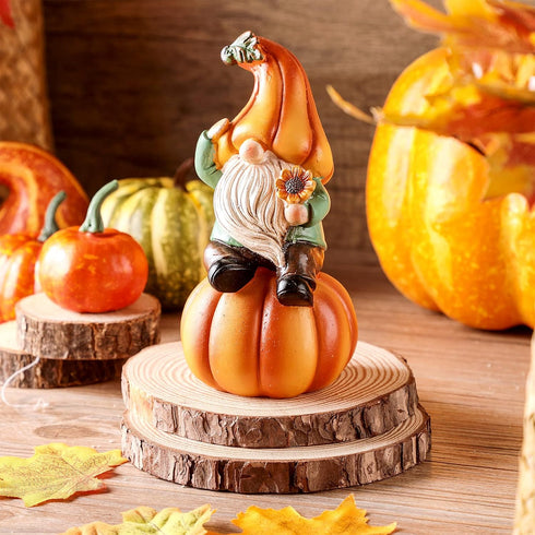 Jetec Fall Gnome Statue Fall Pumpkin Gnome Decoration White Beard Figurine Autumn Resin Dwarf Elf Statue for Porch Garden Outdoor Yard Halloween T...