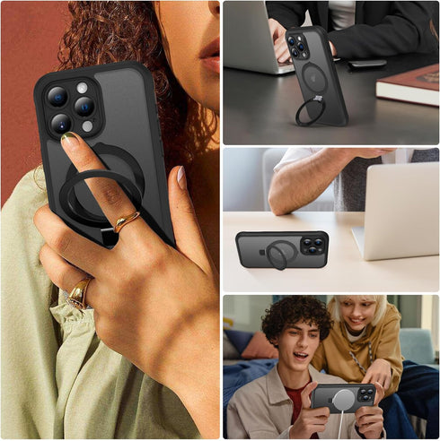 for iPhone 15 Pro Max Case with Invisible Magnetic Stand, Compatible with Mag-Safe Translucent Matte with Built-in Screen Protector, Shockproof Pr...