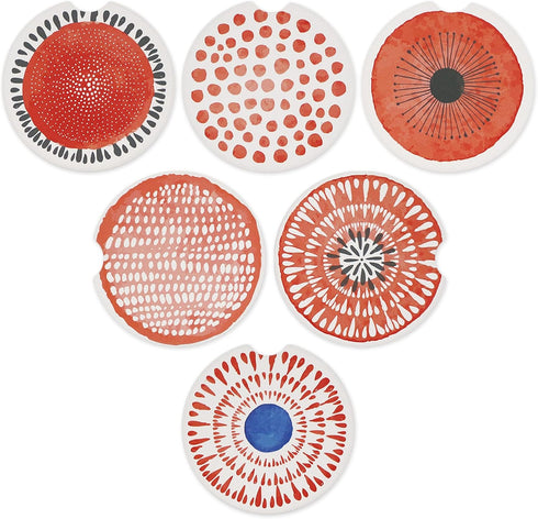 AD Car Coasters Set of 6 Drink- Absorbing Round Ceramic Stone Coaster with a Finger Notch for Easy Removal Cork Base for Auto Cupholder Accessorie...